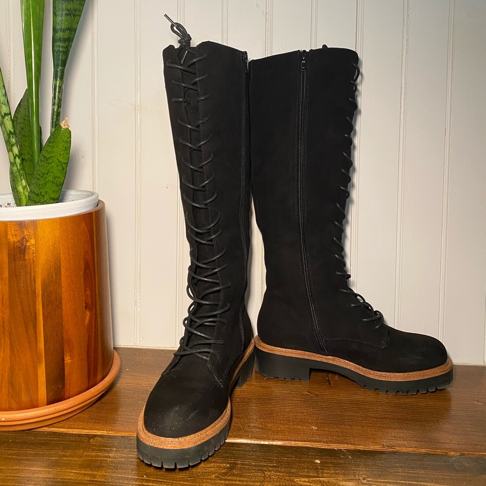 Zara knee high combat boots black